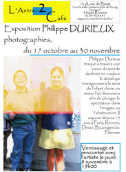 Affiche pour l'exposition à l'Antre 2 Café à Rennes, "Photographies de Philippe Durieux" du 17 octobre au 30 novembre 2012