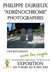 Affiche pour l'exposition au café-restaurant "Avec les Anges" à Rennes, "Adrénochrome" du 9 mars au 31 mai 2013